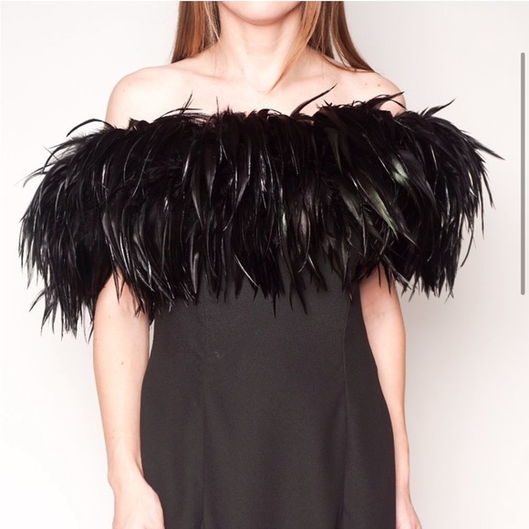 VINTAGE Dave & Johnny Black Feather Sheath Dress 8 - Picture 3 of 7